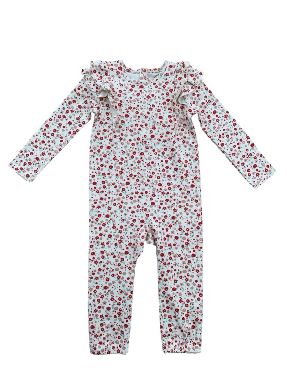 Pehr Size 3T Winterberry Cream Floral Organic One Piece Ruffle Playsuit Romper